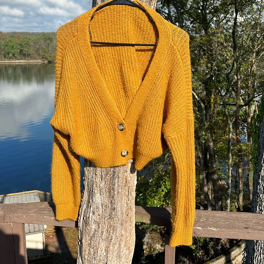 Brand Double Zero - Size L - Yellow in Color - Cardigan Cropped Sweater Top